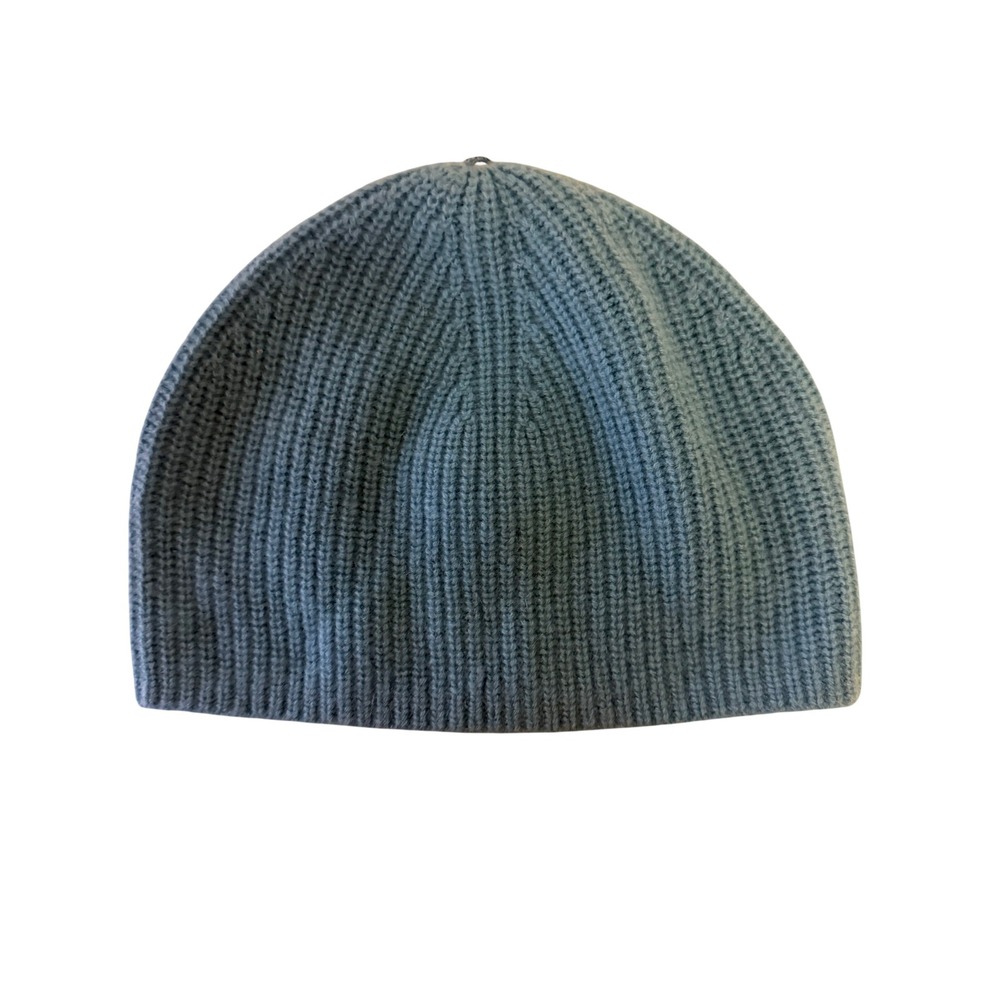 Garnet Hill Cashmere Ribbed Beanie Hat Women OS Blue Soft Warm Winter